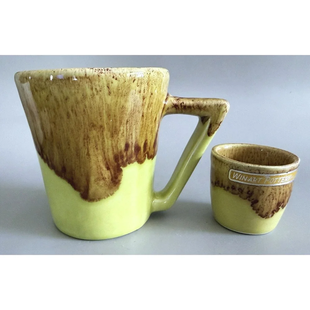 Winart 50s Pottery Coffee Mug Set Carousel Creamer Sugar Shot Glass Vtg Set 10pc
